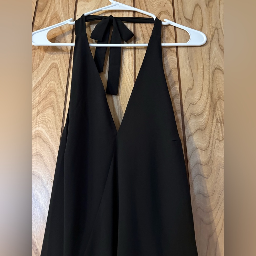 Black Halter Rosette Asymmetrical Dress - Picture 9 of 10